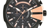 Diesel Mega Chief Chronograph Black Dial Black Steel Strap Watch For Men - DZ4309