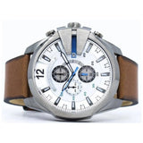Shop Diesel Mega Chief White Dial Brown Leather Strap Watch For Men - DZ4280 in USA