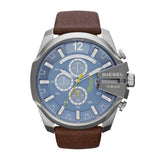 Diesel Mega Chief Light Blue Dial Brown Leather Strap Watch For Men - DZ4281