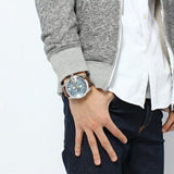 Diesel Mega Chief Light Blue Dial Brown Leather Strap Watch For Men - DZ4281