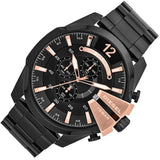 Diesel Mega Chief Chronograph Black Dial Black Steel Strap Watch For Men - DZ4309