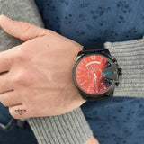 Shop Diesel Mega Chief Black Dial Black Leather Strap Watch For Men - DZ4323 in USA
