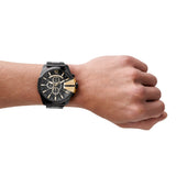Diesel Mega Chief Chronograph Black Dial Black Steel Strap Watch For Men - DZ4338