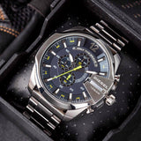 Diesel Mega Chief Chronograph Blue Dial Silver Steel Strap Watch For Men - DZ4465 Buy Now By Diesel