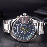 Diesel Mega Chief Chronograph Blue Dial Silver Steel Strap Watch For Men - DZ4465 Buy Now By Diesel