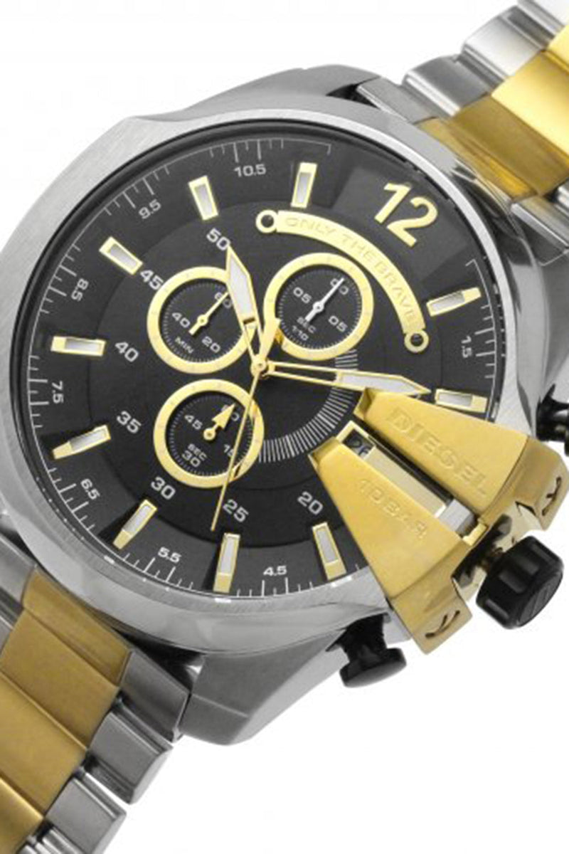 Diesel Mega Chief Chronograph Black Dial Two Tone Steel Strap Watch For Men - DZ4581 Buy Now By Diesel