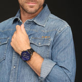 Diesel Little Daddy Blue Dial Black Leather Strap Watch For Men - DZ7257 Buy Now By Diesel
