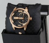 Diesel Mini Daddy Dual Time Black & Gold Dial Black Leather Strap Watch For Men - DZ7317 Buy Now By Diesel