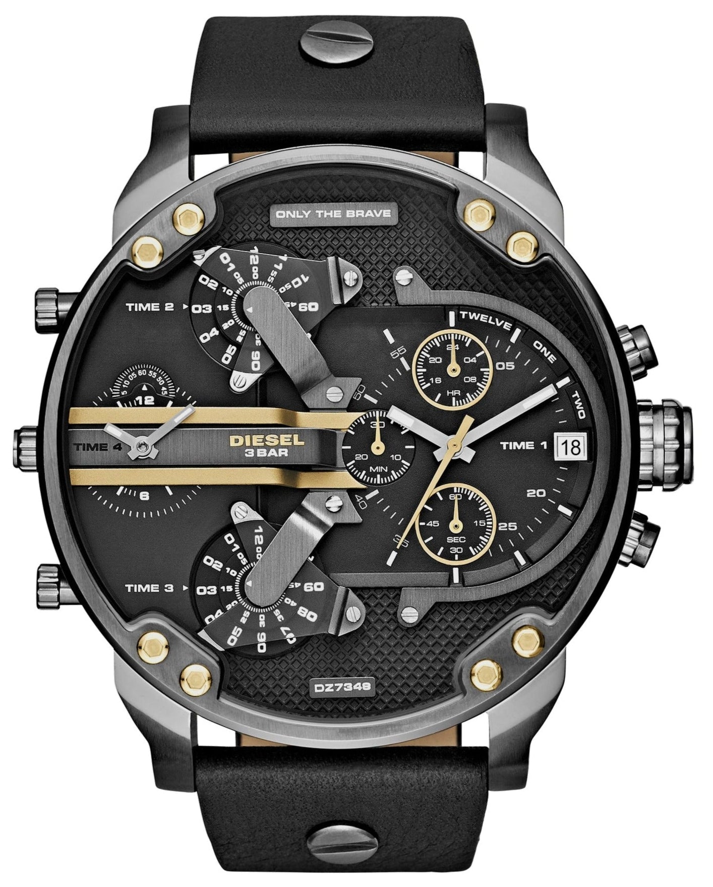 Diesel Mr Daddy 2.0 Black Dial Black Leather Strap Watch For Men - DZ7348