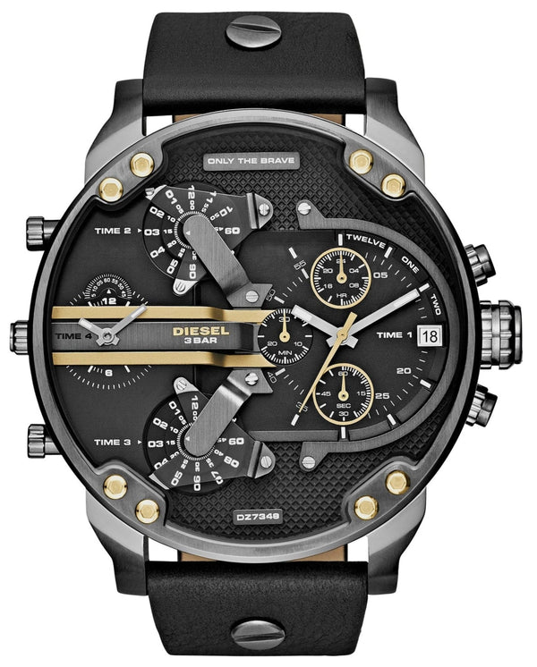 Diesel Mr Daddy 2.0 Chronograph Black Dial Black Leather Strap Watch For Men - DZ7348 Buy Now By Diesel