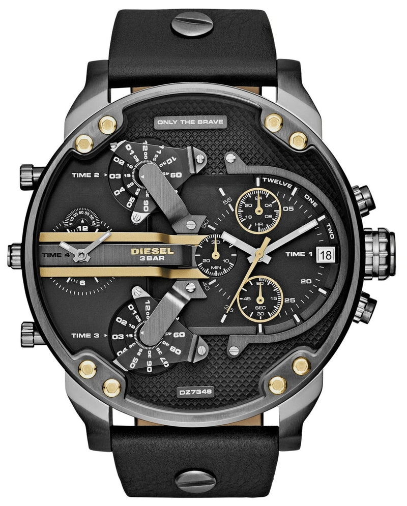 Diesel Mr Daddy 2.0 Black Dial Black Leather Strap Watch For Men - DZ7348