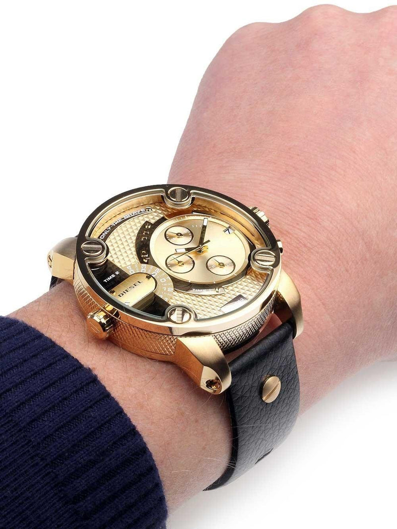 Diesel Mr Daddy Gold Dial Black Leather Strap Watch For Men - DZ7363 Buy Now By Diesel