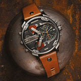 Shop Diesel Mr Daddy 2.0 Black Dial Brown Leather Strap Watch For Men - DZ7332 in USA