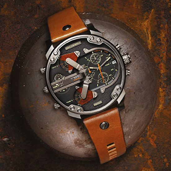 Shop Diesel Mr Daddy 2.0 Black Dial Brown Leather Strap Watch For Men - DZ7332 in USA