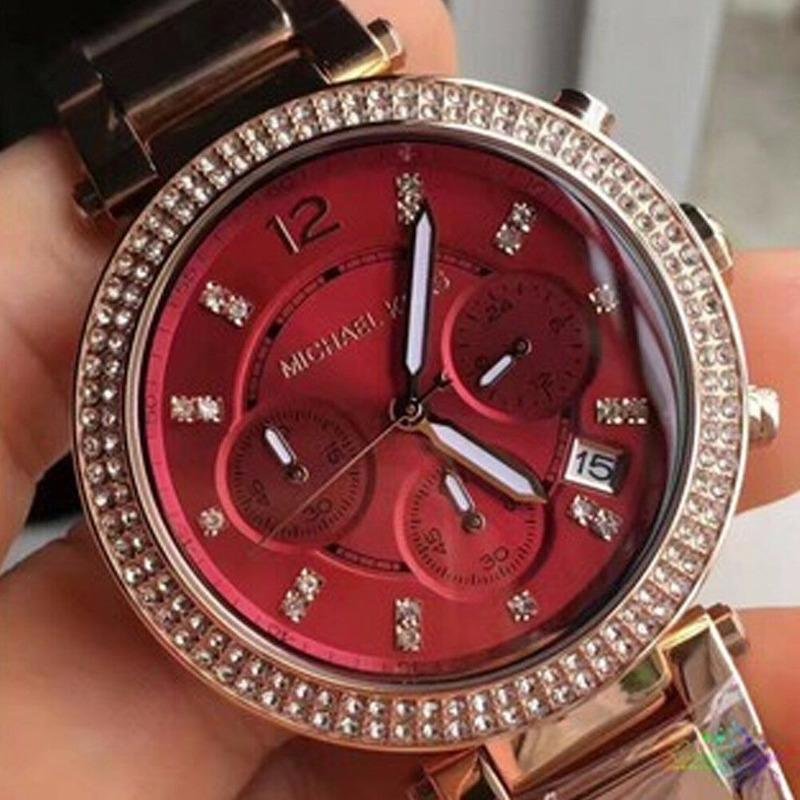 Michael Kors Parker Chronograph Red Dial Rose Gold Steel Strap Watch For Women - MK6106 Buy Now By Michael Kors