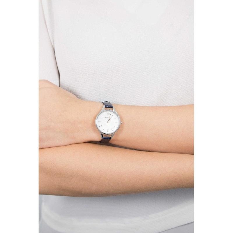 Emporio Armani Aurora Quartz Mother Of Pearl White Dial Blue Leather Strap Watch For Women - AR11090 Buy Now By Emporio Armani