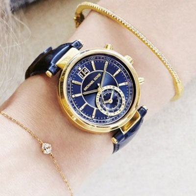 Michael Kors Sawyer Blue Dial Blue Leather Strap Watch for Women - MK2425 Buy Now By Michael Kors