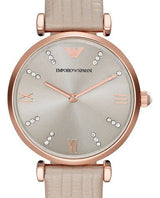 Emporio Armani Gianni T Bar Gunmetal Dial Beige Leather Strap Watch For Women - AR1681 Buy Now By Emporio Armani