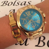 Michael Kors Bradshaw Chronograph Blue Dial Gold Steel Strap Watch For Women - MK5975 Buy Now By Michael Kors