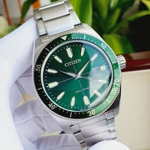 Citizen Eco Drive Vintage Green Dial Silver Steel Strap Watch For Men - AW1598-70X Buy Now By Citizen