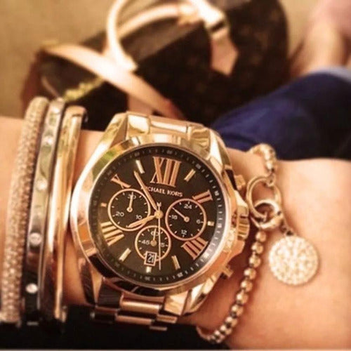 Michael Kors Bradshaw Black Dial Rose Gold Steel Strap Watch for Women - MK5854 Buy Now By Michael Kors