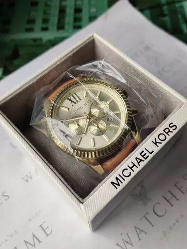 Michael Kors Lexington Chronograph Gold Dial Brown Leather Strap Watch For Men - MK8447 Buy Now By Michael Kors