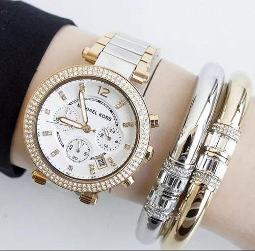 Michael Kors Parker Chronograph Silver Dial Two Tone Steel Strap Watch For Women - MK5687 Buy Now By Michael Kors