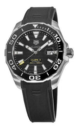 Shop Tag Heuer Aquaracer Calibre 5 Automatic Black Dial Black Rubber Strap Watch for Men - WAY201A.FT6142 in USA