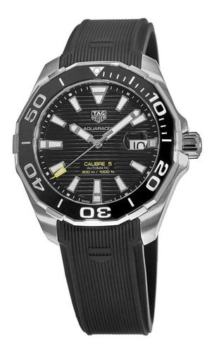Shop Tag Heuer Aquaracer Calibre 5 Automatic Black Dial Black Rubber Strap Watch for Men - WAY201A.FT6142 in USA