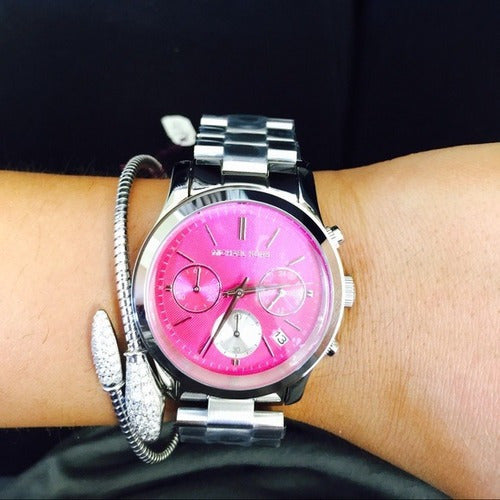Michael Kors Runway Chronograph Pink Dial Silver Steel Strap Watch for Women - MK6160 Buy Now By Michael Kors