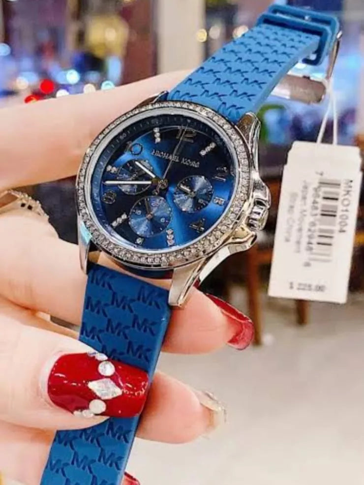 Michael Kors Mini Pilot Pave Blue Dial Blue Silicone Strap Watch for Women - MKO1004 Buy Now By Michael Kors