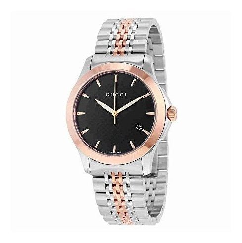 Shop Gucci G Timeless Black Dial Two Tone Steel Strap Watch For Men - YA126410 in USA