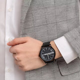 Armani Exchange Hampton Quartz Blue Dial Black Leather Strap Watch for Men - AX2411 Buy Now By Armani Exchange