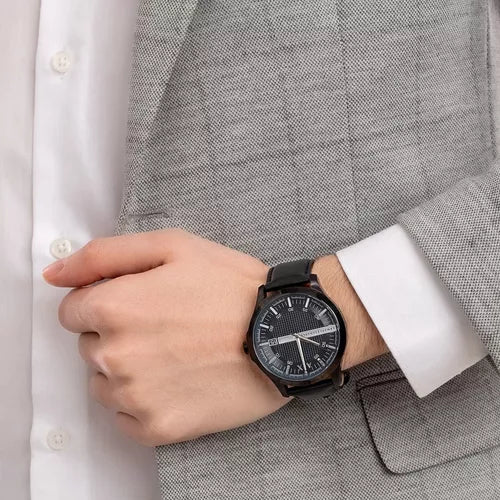Armani Exchange Hampton Quartz Blue Dial Black Leather Strap Watch for Men - AX2411 Buy Now By Armani Exchange