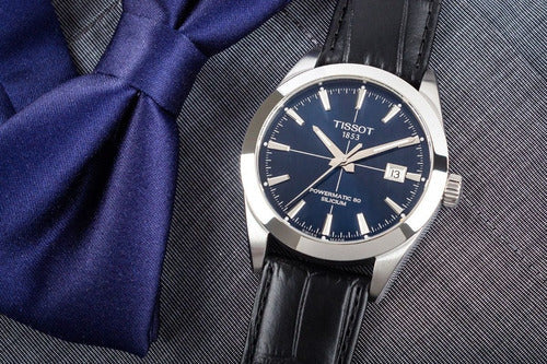 Tissot Gentleman Powermatic 80 Silicium Blue Dial Black Leather Strap Watch For Men - T127.407.16.041.01 Buy Now By Tissot