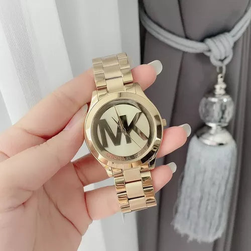 Michael Kors Slim Runway Analog Gold Dial Gold Steel Strap Watch For Women - MK3739 Buy Now By Michael Kors
