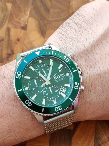 Hugo Boss Admiral Green Dial Silver Mesh Bracelet Watch for Men - 1513905 Buy Now By Hugo Boss