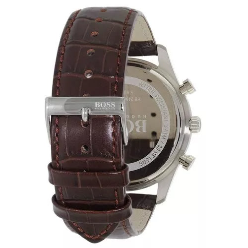 Hugo Boss Ambassador Chronograph Silver Dial Brown Leather Strap Watch For Men - HB1513195 Buy Now By Hugo Boss