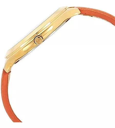 Shop Michael Kors Runway Quartz Gold Dial Orange Leather Strap Watch For Women - MK2275 in USA