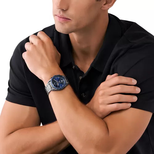 Michael Kors Accelerator Chronograph Blue Dial Grey Steel Strap Watch For Men - MK9111 Buy Now By Michael Kors
