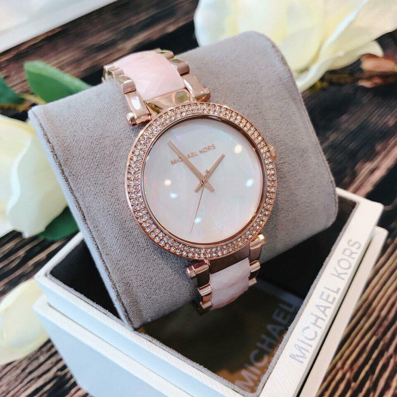 Michael Kors Parker Mother of Pearl Pink Dial Two Tone Steel Strap Watch for Women - MK6402 Buy Now By Michael Kors