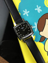 Shop Tissot Lovely Square Quartz Diamonds Black Dial Black Leather Strap Watch For Women - T058.109.16.056.00 in USA