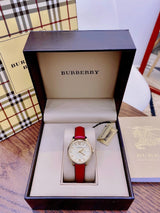 Shop Burberry The Classic Gold Dial Red Leather Strap Watch for Women - BU10102 in USA