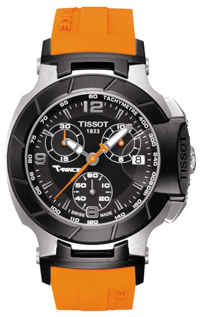 Shop Tissot T Race Chronograph Black Dial Orange Rubber Strap Watch for Women - T048.217.27.057.00 in USA