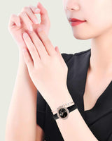 Shop Swarovski Crystal Flower Black Dial Black Leather Strap Watch for Women - 5552421 in USA