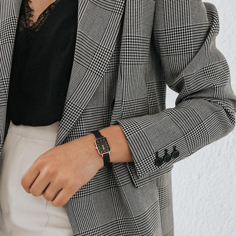 Daniel Wellington Quadro Pressed Ashfield Black Dial Black Mesh Strap Watch for Women - DW00100467 Buy Now By Daniel Wellington