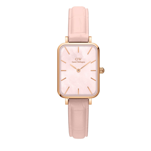 Shop Daniel Wellington Quadro Pressed Mother of Pearl Pink Dial Pink Leather Strap Watch For Women - DW00100508 in USA