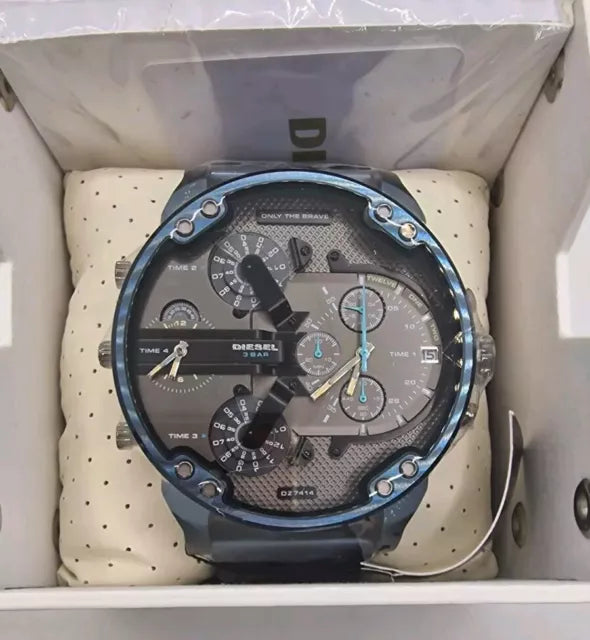 Shop Diesel Daddy 2.0 Chronograph Quartz Grey Dial Blue Steel Strap Watch For Men - DZ7414 in USA