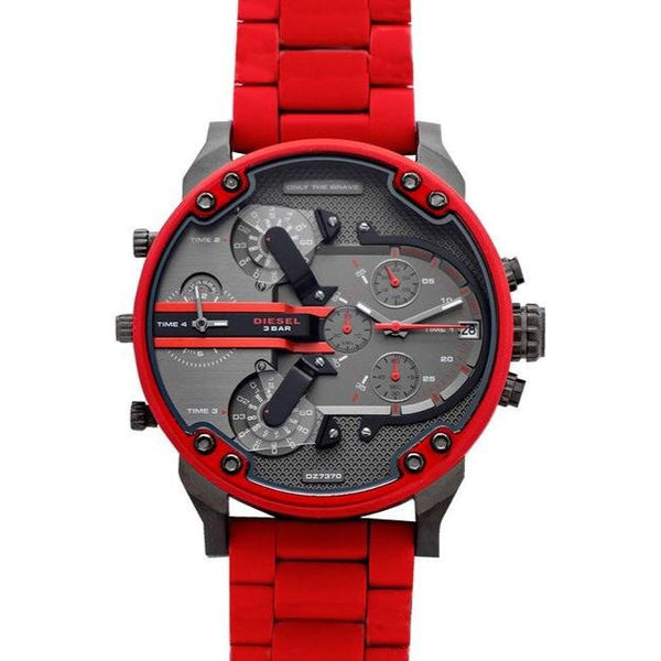 Shop Diesel Mr Daddy 2.0 Black Dial Red Steel Strap Watch For Men - DZ7370 in USA