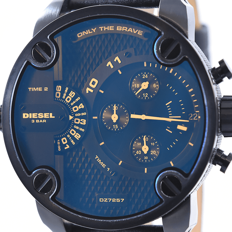 Diesel Little Daddy Blue Dial Black Leather Strap Watch For Men - DZ7257 Buy Now By Diesel